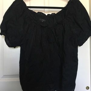 J Crew Black Eyelet Peasant Top XXL